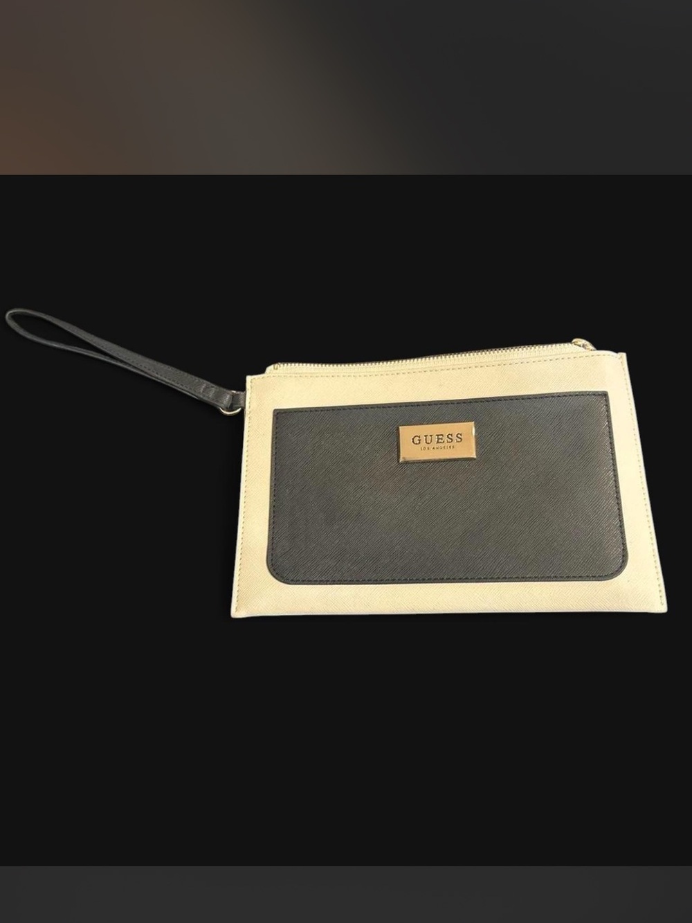 Guess Black Wristlet with Gold Logo Plate